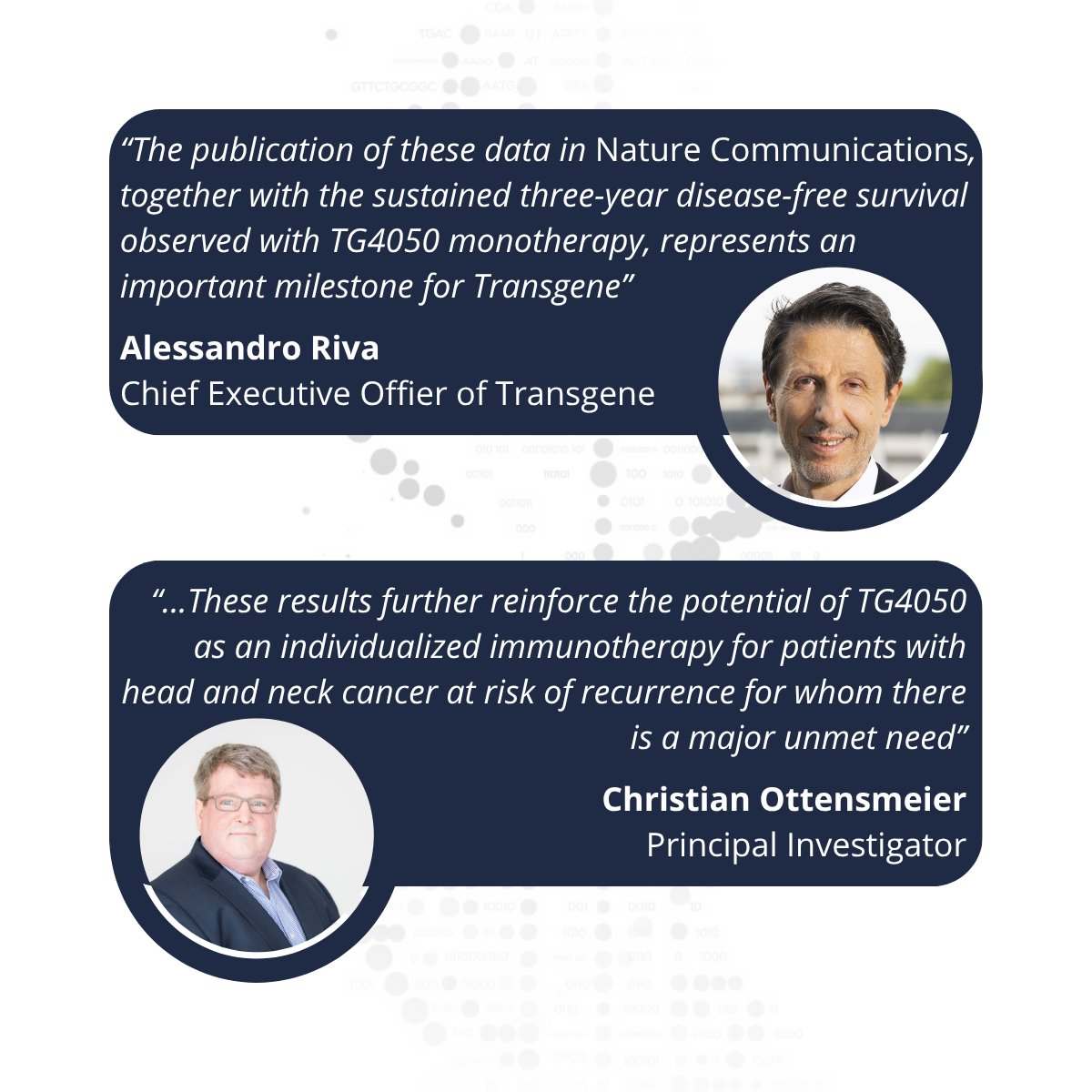 TransgeneSA's tweet photo. 📢 The Complete Phase 1 Results for TG4050 have just been published for the first time in Nature Communications!

Read the publication and discover how individualized vaccines could reshape early-stage cancer treatment.
👉 https://t.co/NWiffyVP3H
PR 👉 https://t.co/EyboXEtecX https://t.co/PhE8Lv0eds