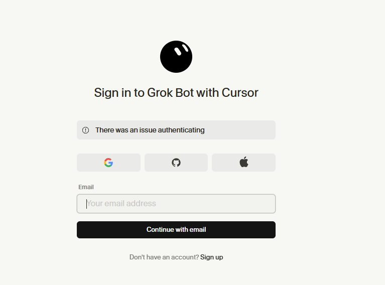 kk__steve's tweet photo. We just enrolled to grok business but we are not able to login to grok bot.  we created accounts with https://t.co/NKWcSs4wHA but login fails it just takes us to cursor instead. I have had to delete my cursor account as well still same issue. same domain account  @grok @bot @cursor_ai @elonmusk