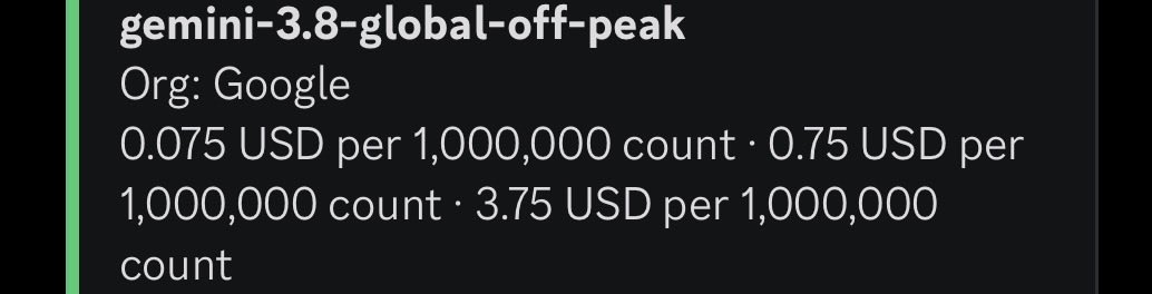 mrfanduu's tweet photo. @Abdi_Akhmet @Likaiy1 This is actual model pricing same as Gemini 3.7 Flash for Gemini 3.8 Flash which is
0.75/M input   $0.075/M cached $3.75/M output 

My post includes a mixture of 3 different tiers of api , you can compare it to Gemini 3.7 pricing (sorry from bot side 🙂) https://t.co/Ba5nnqqgYi