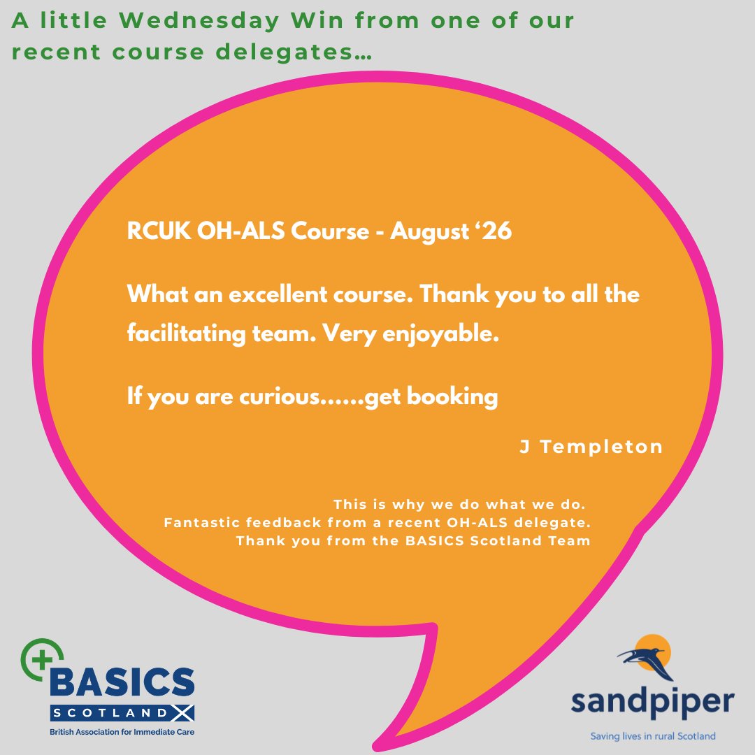 BASICSScotland's tweet photo. A little Wednesday Win from one of our recent course delegates…

Get in touch if you are interested in attending our 2027 OH-ALS course. 

courses@basics-scotland.org.uk 

@ResusCouncilUK https://t.co/wDQ8fi8cYx