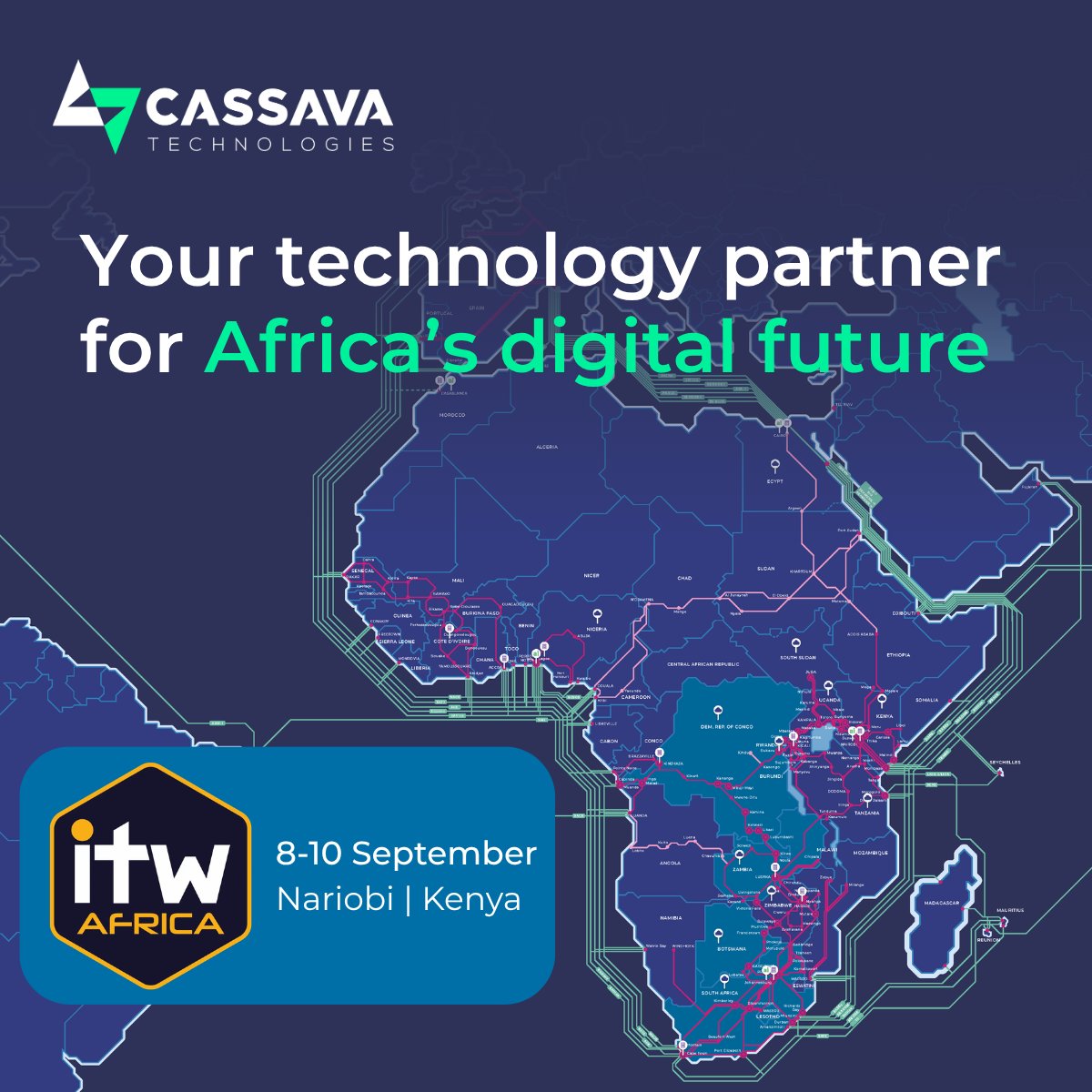 CassavaTech's tweet photo. Digital growth is no longer just about connecting more people and markets. It’s about building the capacity for ecosystems and economies to grow.

That means making smarter decisions about how networks are connected and routed, where AI is deployed, which cyber security measures are utilised and what it will take to deliver digital ecosystems at scale.

At ITW Africa, Cassava Technologies will be contributing to those conversations across the programme:

📅8 September | 09:45
Africa’s Moment to Deliver Digital Infrastructure at Scale
Adil El Youssefi, Global Head Co-Location, joins the keynote panel.

📅8 September | 14:40
Resilience, Routing and Data Sovereignty in African Networks
Marco Gagiano, SVP: Global Head of Connectivity & C2, joins the discussion.

📅9 September | 09:15
Where Fibre Makes Sense Today
Neeraj Pradhan, VP: CEO Kenya, explores the next phase of fibre investment.

Find the Cassava Technologies team at the show to discuss the infrastructure, connectivity and technology helping shape Africa’s digital economy.

#DigitalInfrastructure #Connectivity #ITWAfrica