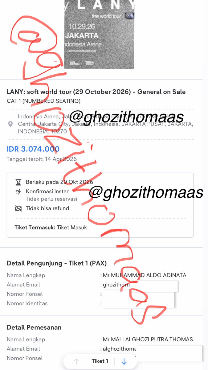ghozithomaas's tweet photo. WTS TIKET LANY JAKARTA 
- 29 Oktober
- Cat 1
- 2 Tix
- Per Tix 2.500.000 https://t.co/BS0u0Wszfu