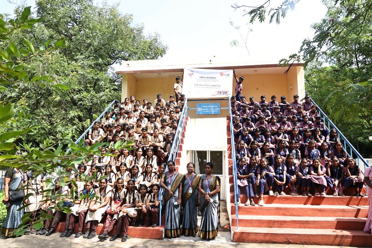MadrasYmca's tweet photo. 🌍 YMCA Madras organized a Birla Planetarium Visit &amp; Climate Change Awareness Seminar on 28 Aug 2026, with 130 students. The visit featured a 3D space show, Science-on-a-Sphere presentation, climate awareness session and science experiments.

#YMCAMadras #ClimateAction #Science https://t.co/jI2qE1sU3k