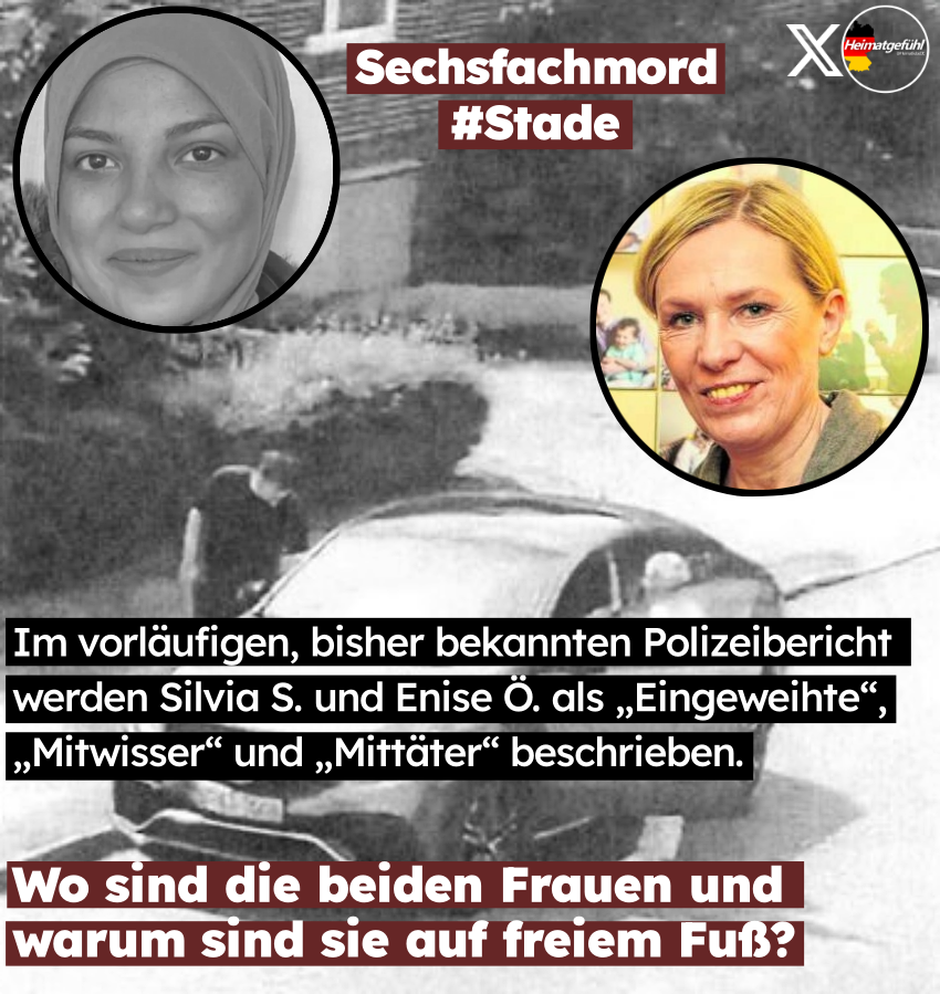 HeimatliebeDE's tweet photo. Neue und brisante Details zu STADE:

SPD-Politiker Deniz Kurku soll involviert sein!

Wie kann es sein, dass Enise Ö., die Ehefrau des Sechsfachmörders und Sylvia S., die Patentante, Migrationsaktivistin und Schwiegermutter des SPD-Politikers Deniz Kurku, auf freiem Fuß sind?

In der Einfahrt:
Laut einer Zeugin trug Enise Ö. die kleine Ledertasche von Gazioglu. In der Tasche befinden sich eine Waffe mit 21 Schuss und ein langes Messer.

Nach den Schüssen hat Enise Ö. ein Opfer brutal attackiert. Sie soll das Opfer Jennifer J. festgehalten, zu Boden geschubst und auf sie eingeschlagen haben. 
Diese ist kurz zuvor aus dem Fenster gesprungen, nachdem sie durch drei Schüsse getroffen wurde. trotz Reanimationsmaßnahmen verstarb die Frau kurze Zeit später. 

Anschließend ging sie (Enise Ö.) zurück in den Raum, wo fünf brutal hingerichtete Menschen lagen.

Sylvia S. besorgte dem Mörder eine SIM‑Karte, über die die gesamte Kommunikation des Täters lief.

„Am 11. Mai 2026 um 13:19 Uhr schickt Gazioglu S. eine Sprachnachricht an Sylvia S.. Darin kündigt er eine Gewalt- und Rachetat an: „alle, die hiermit zu tun haben, fick ich …, Leben gegen mehrere Leben. Leben gegen Leben? Nein. So nicht, verstehst du? … Ich hab richtig Bock auf Gefängnis… Ihr nehmt mein Kind in Obhut und macht Frankenstein daraus. Dann nehme ich euch in meine Obhut und mache aus euch auch Frankenstein… ganz einfach. So läuft das Spiel und nicht anders.“Die Nachricht geht an Sylvia S. und beinhaltet klare Tatandeutungen. Sechs Wochen später sind sechs Menschen tot.“

Festgehalten ist zudem ihre Rolle bei dem Vorschlag vom 5. Mai, einen „Dennis“ oder „Deniz“ aus Hannover mit Visitenkarte ins Krankenhaus zu Enise Ö. zu schicken. Die Polizei notiert: Hier dürfe es sich um den Schwiegersohn von Sylvia handeln, Deniz Kurku, SPD.

Das ist einfach alles so unglaublich, dass man keine richtigen Worte dafür findet. Und immer wieder stellt sich auch die Frage, wieso berichten die Medien so wenig darüber?