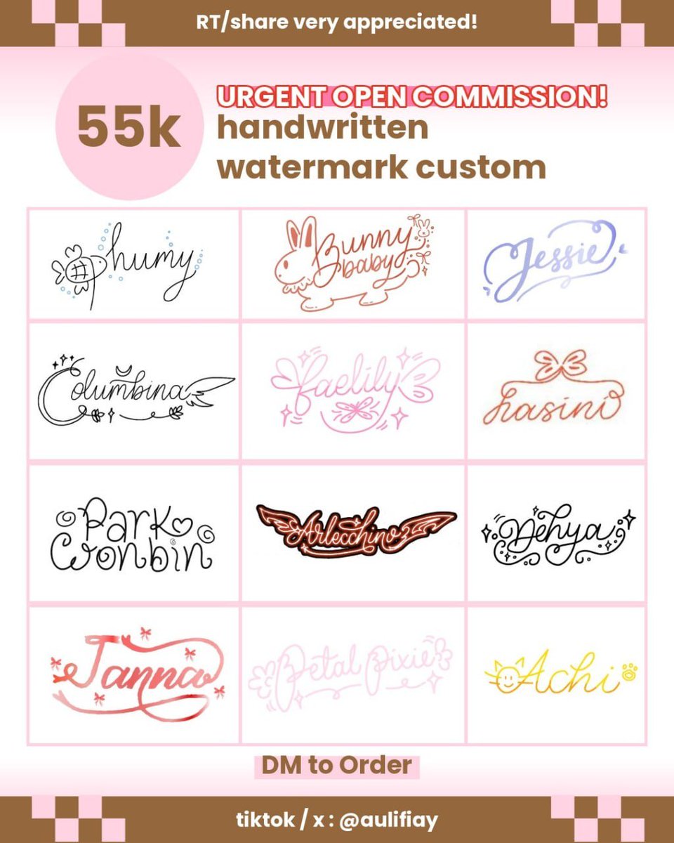 aulifiay's tweet photo. ♡/↻ help me graduate on time!
tolong bantu rt/boost kalau lewat

URGENT OPEN COMMISSION
୨୧ handwritten watermark custom ୨୧
(0/10) local
(0/5) int

dikit lagi mepet 500k buat uang wisuda di september ini 😭
kalau ada yg minat watermark lucu bisa langsung dm yaa. Makasih 💕 https://t.co/nZ0PHpY8jX