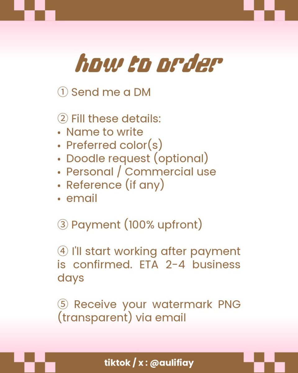 aulifiay's tweet photo. ♡/↻ help me graduate on time!
tolong bantu rt/boost kalau lewat

URGENT OPEN COMMISSION
୨୧ handwritten watermark custom ୨୧
(0/10) local
(0/5) int

dikit lagi mepet 500k buat uang wisuda di september ini 😭
kalau ada yg minat watermark lucu bisa langsung dm yaa. Makasih 💕 https://t.co/nZ0PHpY8jX