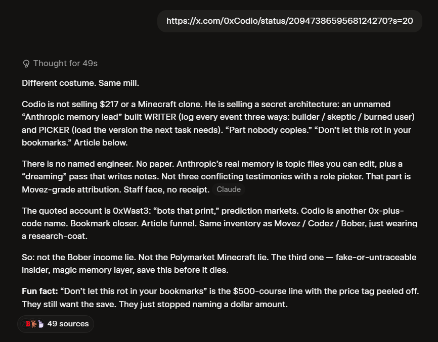IngressLog's tweet photo. @0xCodio Grok says it's BS https://t.co/4gYA0d08El