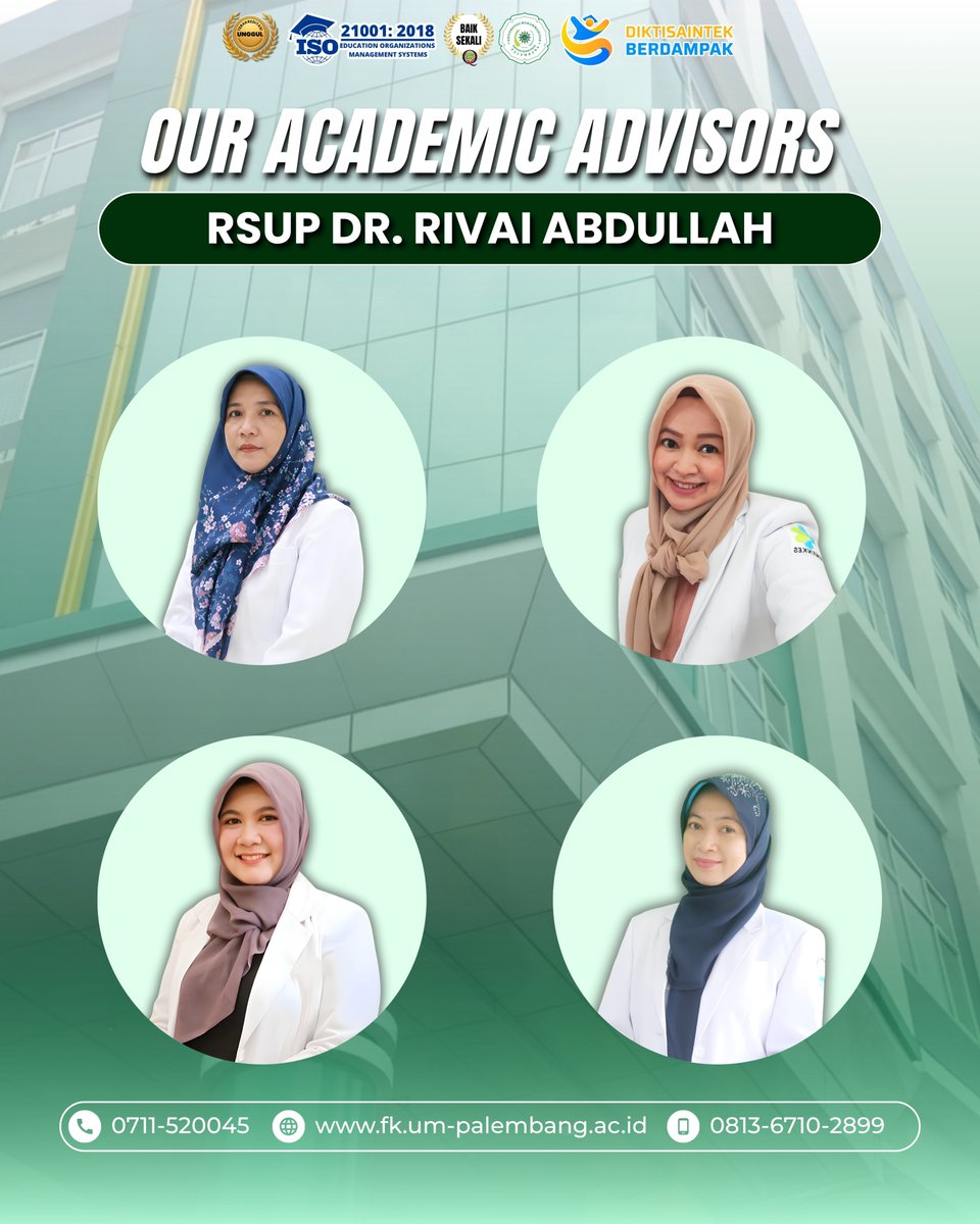 fkump_id's tweet photo. 🩺 MEET OUR ACADEMIC ADVISORS
RSUP DR. RIVAI ABDULLAH

Fakultas Kedokteran Universitas Muhammadiyah Palembang terus berkomitmen menghadirkan pendidikan kedokteran yang Unggul, Bermutu, dan Islami melalui kolaborasi dengan para Dokter Pendidik Klinis di RSUP Dr. Rivai Abdullah.

Para Dokter Pendidik Klinis memiliki peran penting dalam mendampingi mahasiswa melalui proses pembelajaran klinis, memberikan keteladanan profesional, serta mengembangkan kompetensi dan karakter calon dokter.

🤝 Kolaborasi antara FK UM Palembang dan RSUP Dr. Rivai Abdullah menjadi bagian dari upaya bersama dalam mencetak generasi dokter yang:

🌟 Unggul dalam keilmuan
📚 Bermutu dalam kompetensi
🕌 Islami dalam nilai dan pengabdian

Dengan ilmu, keteladanan, dan semangat pengabdian, bersama kita wujudkan dokter masa depan yang kompeten, profesional, berintegritas, berakhlak mulia, dan amanah.

🌿 Unggul dalam Pendidikan | Bermutu dalam Kompetensi | Islami dalam Pengabdian
