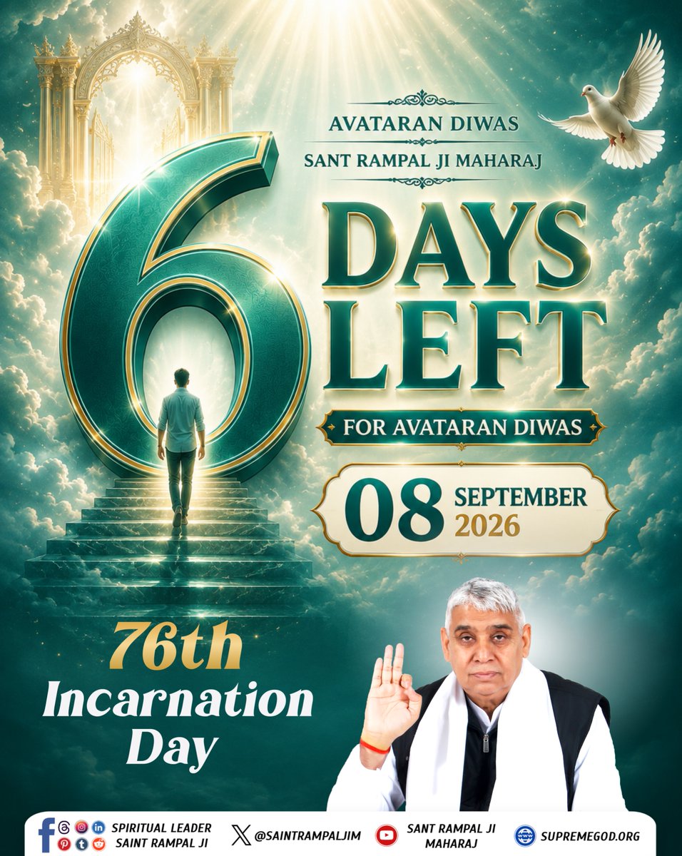 SaintRampalJiM's tweet photo. 6 Days Left - Sant Rampal Ji Maharaj Avataran Diwas 2026 https://t.co/0Kag2yyNyp