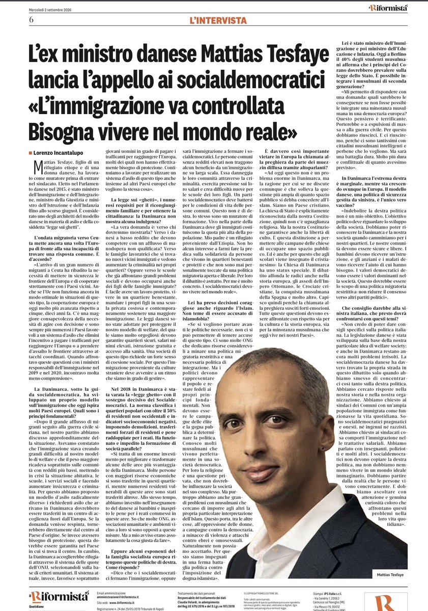 annapaolaconcia's tweet photo. .@loxmetender per @ilriformista intervista l’ex Ministro danese. Un’altra sinistra esiste. Leggere prima di commentare, soprattutto a sinistra, altrimenti certificherete che siete pieni di pregiudizi.
@dpetrolo è quello che scrivi nel tuo libro https://t.co/nWiCcGZVbG