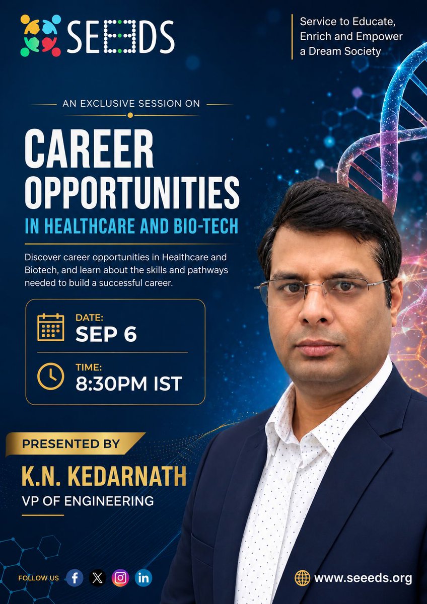 SEEEDSorg's tweet photo. SEEEDS presents an insightful session on Career Opportunities in Healthcare &amp; Bio-Tech this Sunday.

Donate Now: https://t.co/7s6s79qu0q 

#SEEEDS #CareerGuidance #Healthcare #Biotech #Education #Service #Achievemet #Help #donation #charity #donate #support #community https://t.co/MhGkzjNgDw