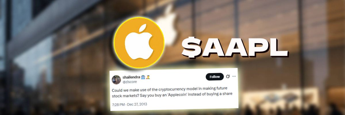 ApplecoinPF's tweet photo. With the new Robinhood and OTC tek, everyone is tying every coin to stocks.

Someone predicted this in 2013, asking for crypto to be paired to company shares like 
$AAPL
 
He proposed Applecoin.
https://t.co/QYpMw0lGQa

Now on Robinhood.

A 2013 idea, now created 13 years later. https://t.co/eWdrjNcWdb