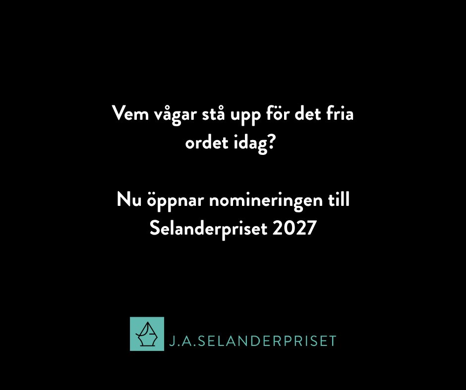 selanderpriset's tweet photo. Nu öppnar nomineringen till Selanderpriset 2027! Ett journalist- och demokratipris på 100 000 kronor, som går till en person eller organisation som verkar i chefredaktören J A Selanders anda. Nominera här: https://t.co/k26SqbreK3 https://t.co/VCkne3vm3q