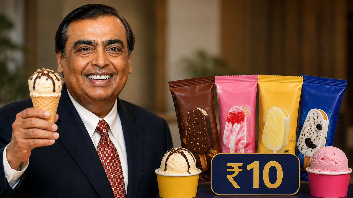 IndianTechGuide's tweet photo. 🚨 Mukesh Ambani's Reliance is entering India's ice cream market with Rs 10 products. https://t.co/yfRAJPxZpq