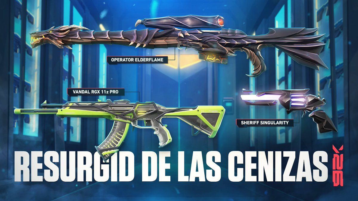 VALORANTes's tweet photo. Resurgid de las cenizas con estos clásicos

El Operator Elderflame, el Vandal RGX y la Sheriff Singularity vuelven a la tienda desde HOY hasta el 22 de septiembre. https://t.co/dABQwa1upN