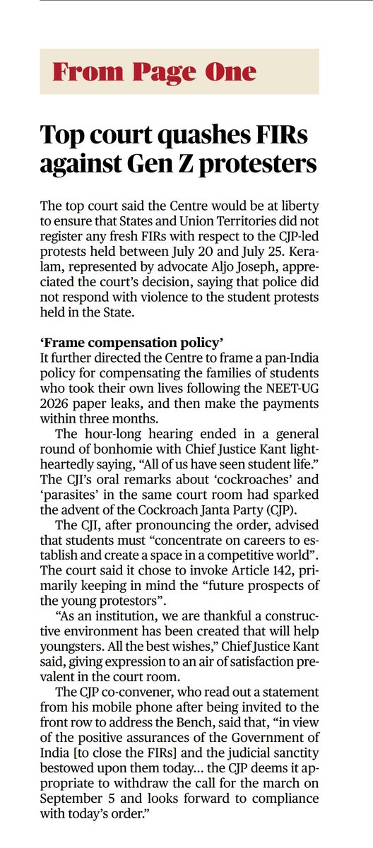 ASTRALAWACADEMY's tweet photo. Article 142 meets the right to protest. 
SC quashes protest-related FIRs, while preserving action against genuine criminal conduct.
#Genz
 #SupremeCourt #Article142 #RightToProtest #ConstitutionalLaw https://t.co/5lOdBFT3B8