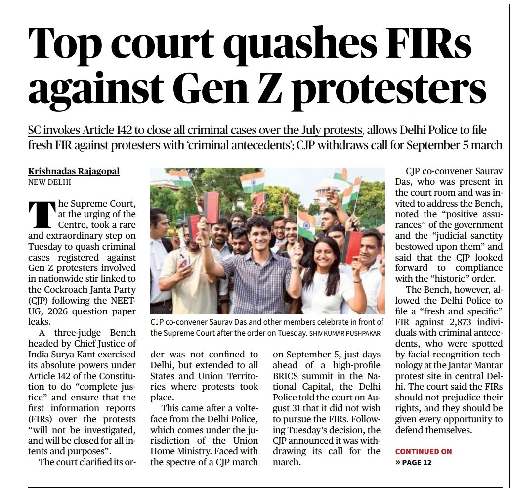 ASTRALAWACADEMY's tweet photo. Article 142 meets the right to protest. 
SC quashes protest-related FIRs, while preserving action against genuine criminal conduct.
#Genz
 #SupremeCourt #Article142 #RightToProtest #ConstitutionalLaw https://t.co/5lOdBFT3B8