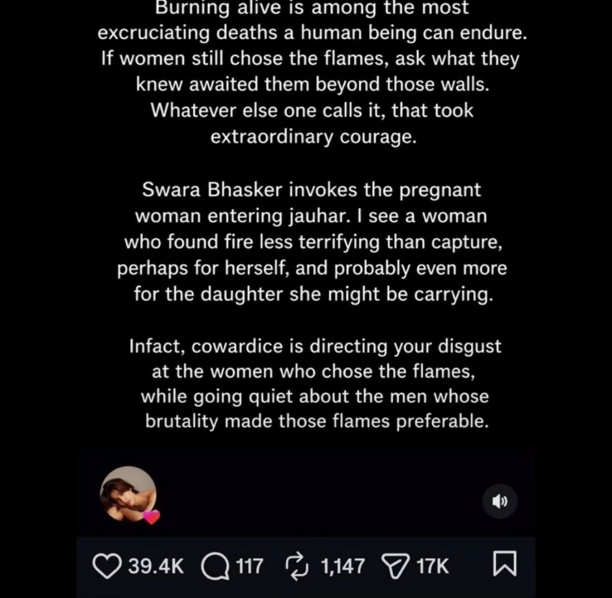 Mrsinha's tweet photo. Clowns are going after Janhvi Kapoor yet again, this time for posting something in support of the RSS.

Not the first time she has faced this kind of targeting. She was attacked when she spoke up for Bangladeshi Hindus and German Rathee targeted her as well. 

Free speech, apparently, exists only when a “baby hippo” is making shameful statements about Jauhar. Anyone remotely Hindu and vocal is immediately shamed, mocked and targeted by the ecosystem.
