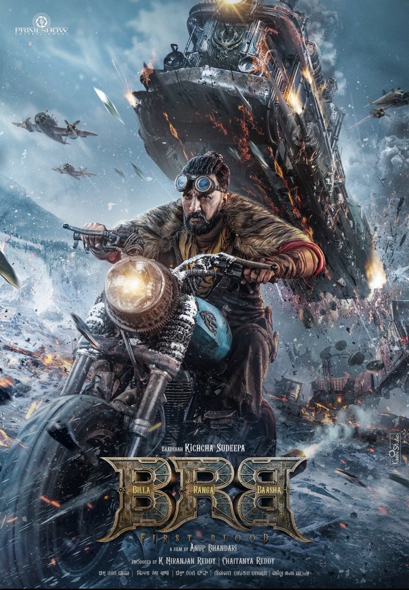 kairamvaashi's tweet photo. #BRBFirstBlood 
Dystopian Future in 2209 AD.
A heavily modified bike.
Airborne train wreck and it’s an “armoured war vessel” of a steam train.
World War II-style fighter aircrafts.
A lot going on as #Billa is unleashed. https://t.co/MkJypzCNx4
