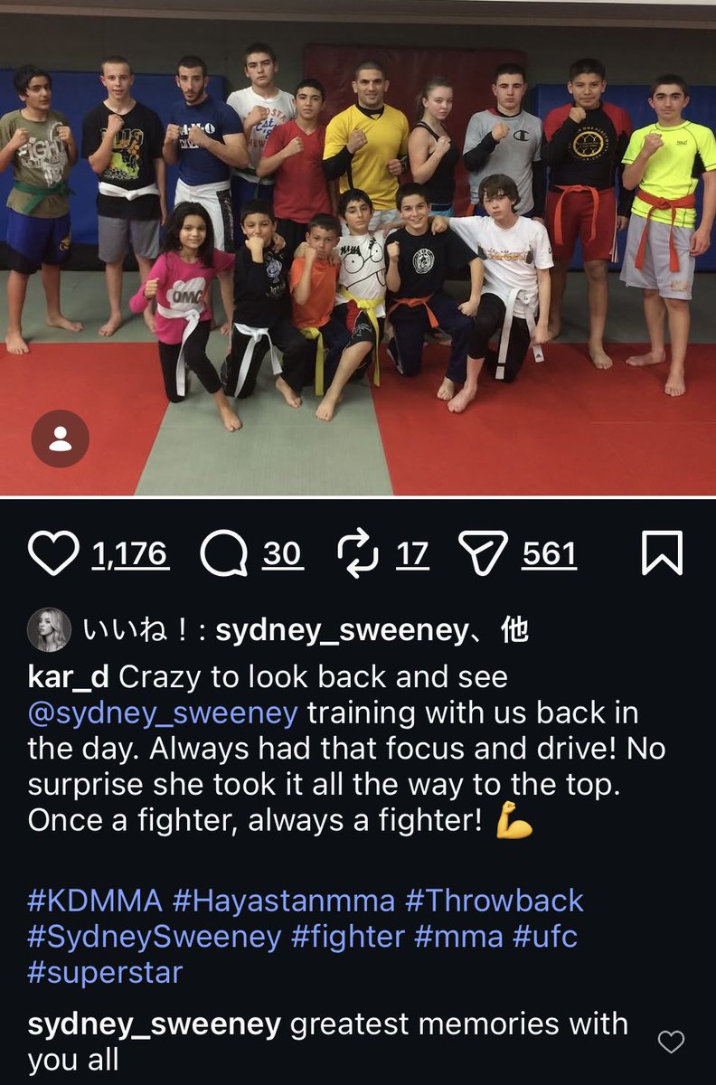 busujiujitsu's tweet photo. 有名な女優さんであるシドニー・スウィーニーさんって格闘技超ガチ勢だったんですよね。しかもハヤシタンという激シブチョイス。男子クラス乱入して週3を6年くらいやってて、新入りボコる役だっとか。グラップリングも普通に男性カテで出て普通に優勝という猛者中の猛者。 https://t.co/m4i1NNgiJV
