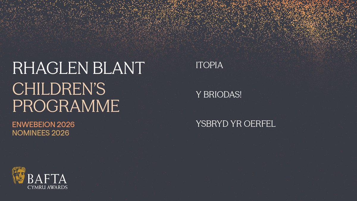 BAFTACymru's tweet photo. Enwebeion / Nominees
🧸 Rhaglen Blant / Children’s Programme 🧸

✨ ITOPIA
✨ Y BRIODAS!
✨ YSBRYD YR OERFEL

#BAFTACymruAwards https://t.co/HwxekSvENX