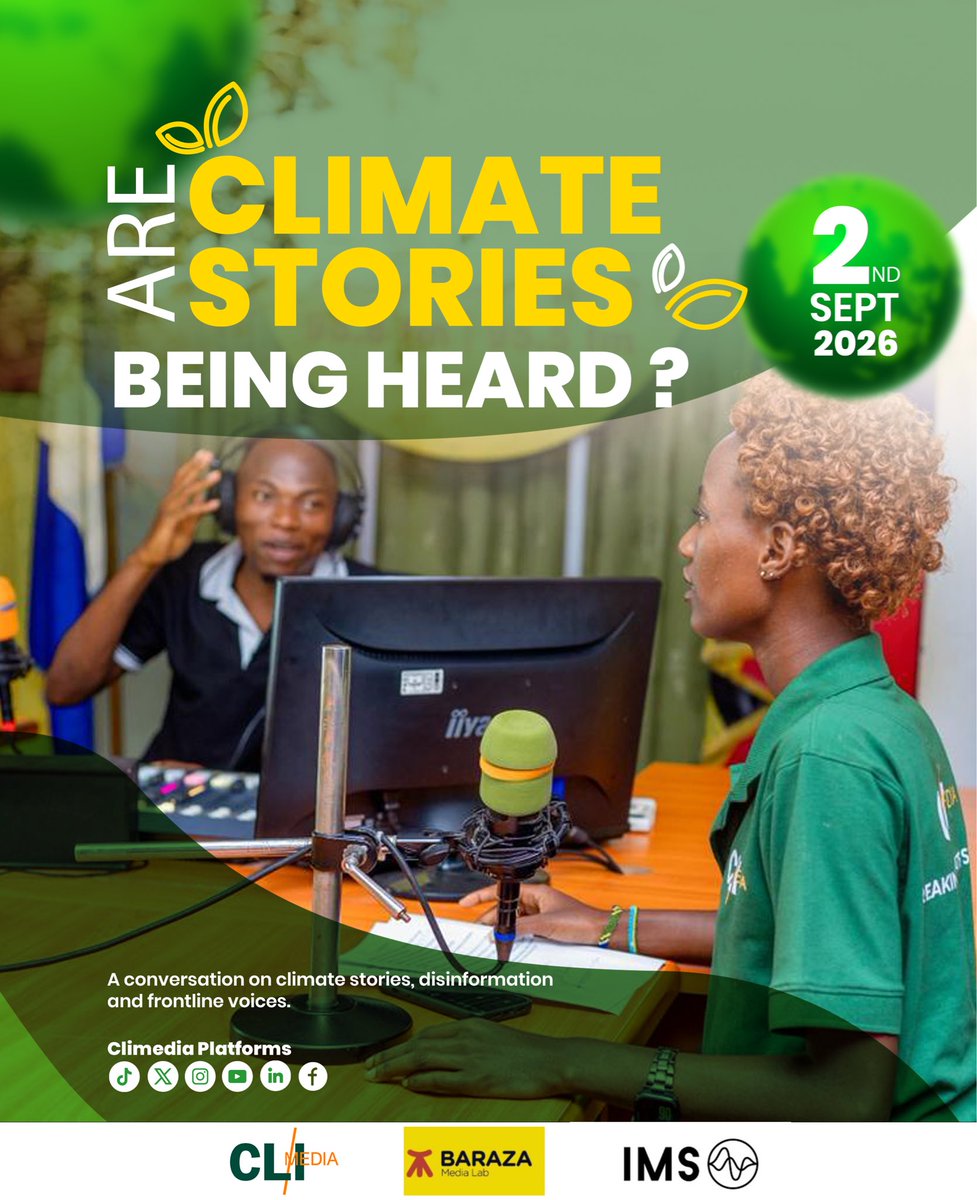 CLIMEDIA256's tweet photo. ARE CLIMATE STORIES BEING HEARD?

Or are they being drowned out, distorted, or misheard?

Uganda’s frontline communities are telling their climate stories. But are the right people listening?

Join us for a conversation on climate stories, disinformation and the voices of Uganda’s frontline communities.

📅 2 SEPTEMBER 2026
📍 KAMPALA, UGANDA