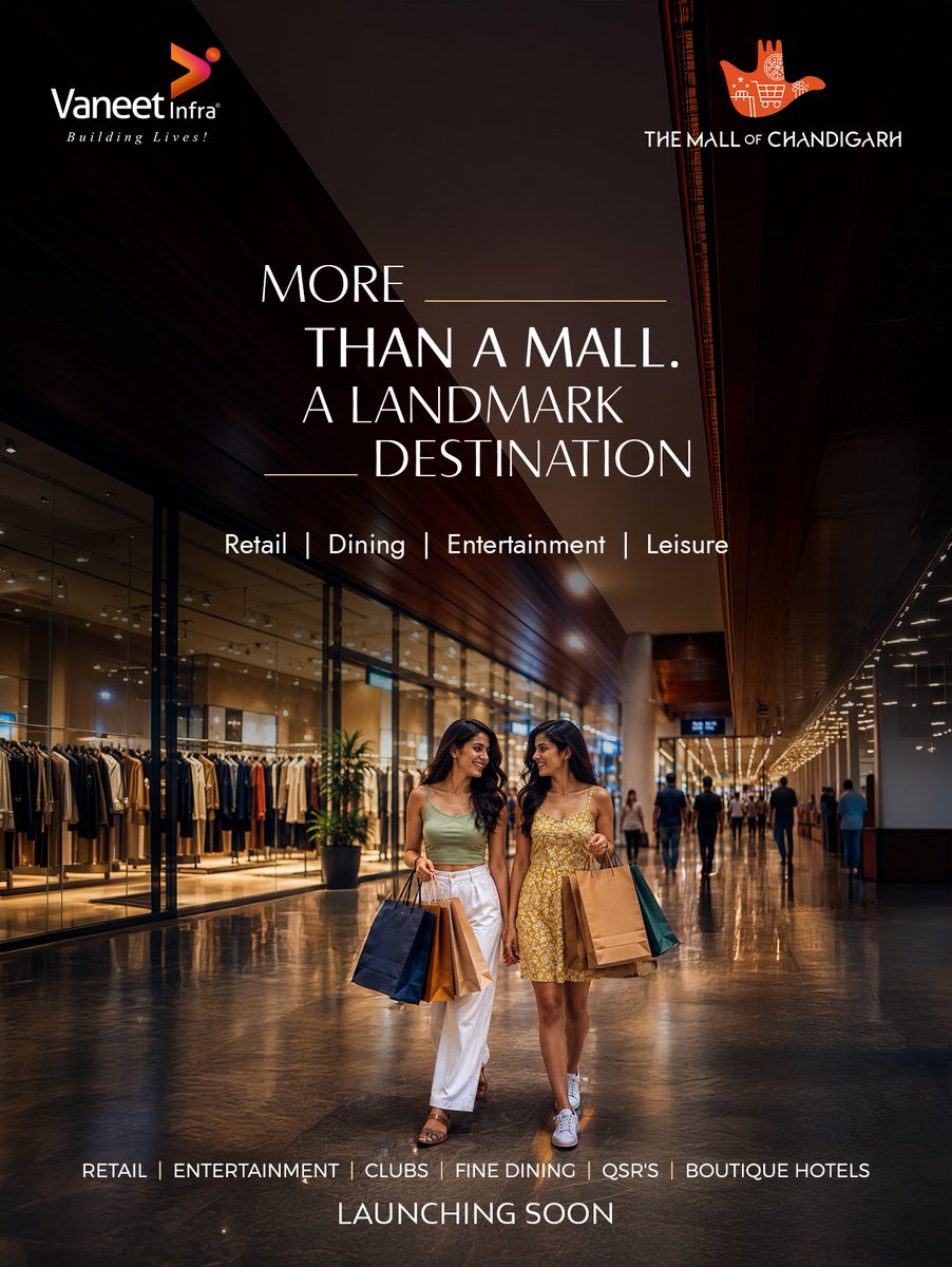 Infra_Vaneet_'s tweet photo. The best destinations offer more than shopping, they offer reasons to stay.
The Mall of Chandigarh brings together retail, dining, entertainment, and leisure for a complete lifestyle experience.

Launching Soon https://t.co/cc3lZw1QbY