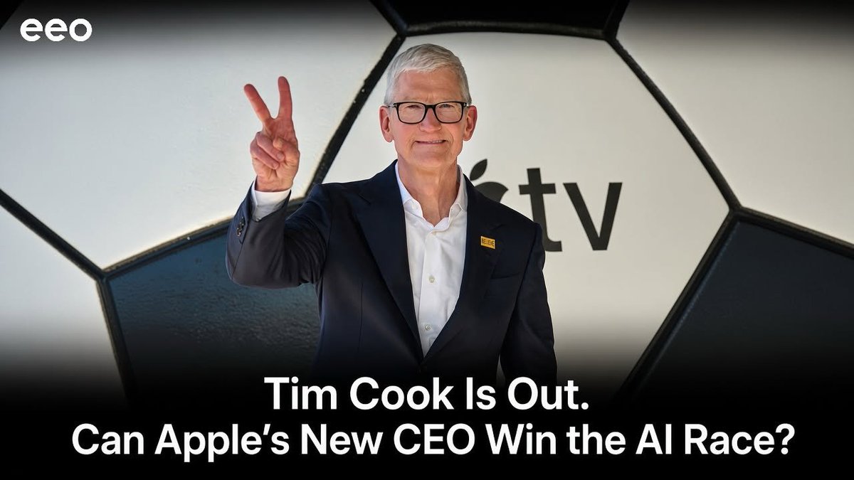 Inter_eeo's tweet photo. APPLE ENTERS A NEW ERA 🍎

After 15 years, Tim Cook has handed the CEO role to John Ternus and become executive chairman. Cook helped grow Apple from a $350 billion company into a $4 trillion giant.
Ternus’ biggest test: closing Apple’s AI gap.
#Apple #AI #TimCook
Read More👉https://t.co/iK5Uvf40dz