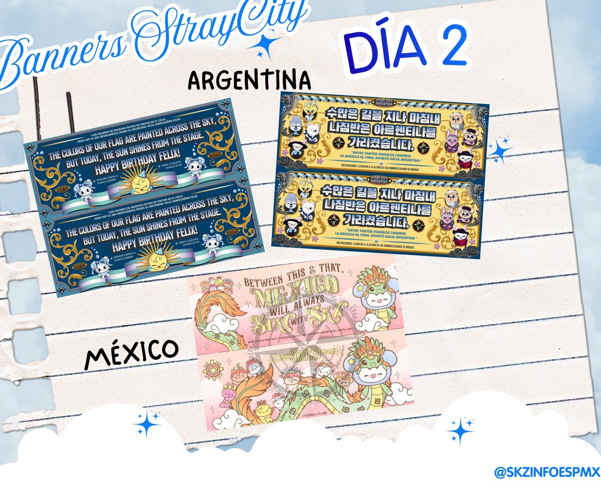 skzinfoespmx's tweet photo. BANNERS DE STRAYCITY EN LATAM

STAY, estos son los preciosos banners de Argentina, Colombia y México qué estarán representando a cada país en el STRAYCITY 🥺🩷

A ustedes que les parece? siempre los banners de este lado del charco son muy genuinos y coloridos https://t.co/eU5A86eOOo