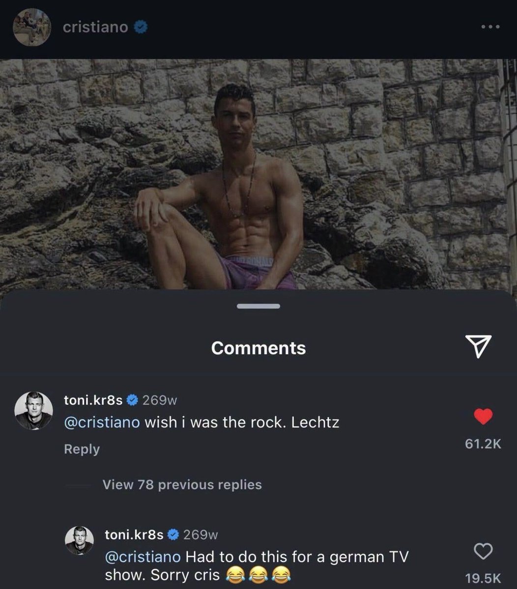 MadridXtra's tweet photo. 🤣🔙 Toni Kroos' reply to Cristiano Ronaldo. https://t.co/YokhUI43FY