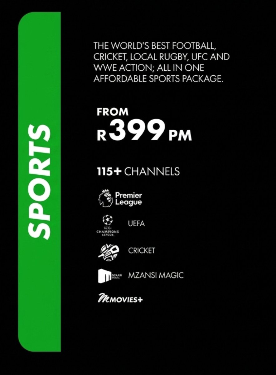 CashNSport's tweet photo. Details On DSTV Sports

Built primarily for the football audience (largest sports segment on DSTV). Will include all PSL football which is also on Select package, EPL, some domestic cricket (SA20 included) and one URC game a week.

Premium sport (internationals, F1, Golf, Tennis etc) remains on premium package.

Note, not all sport will be broadcast on premium as was before. There will be a slight trimming of less important fixtures but the main tournaments and events will be available.
