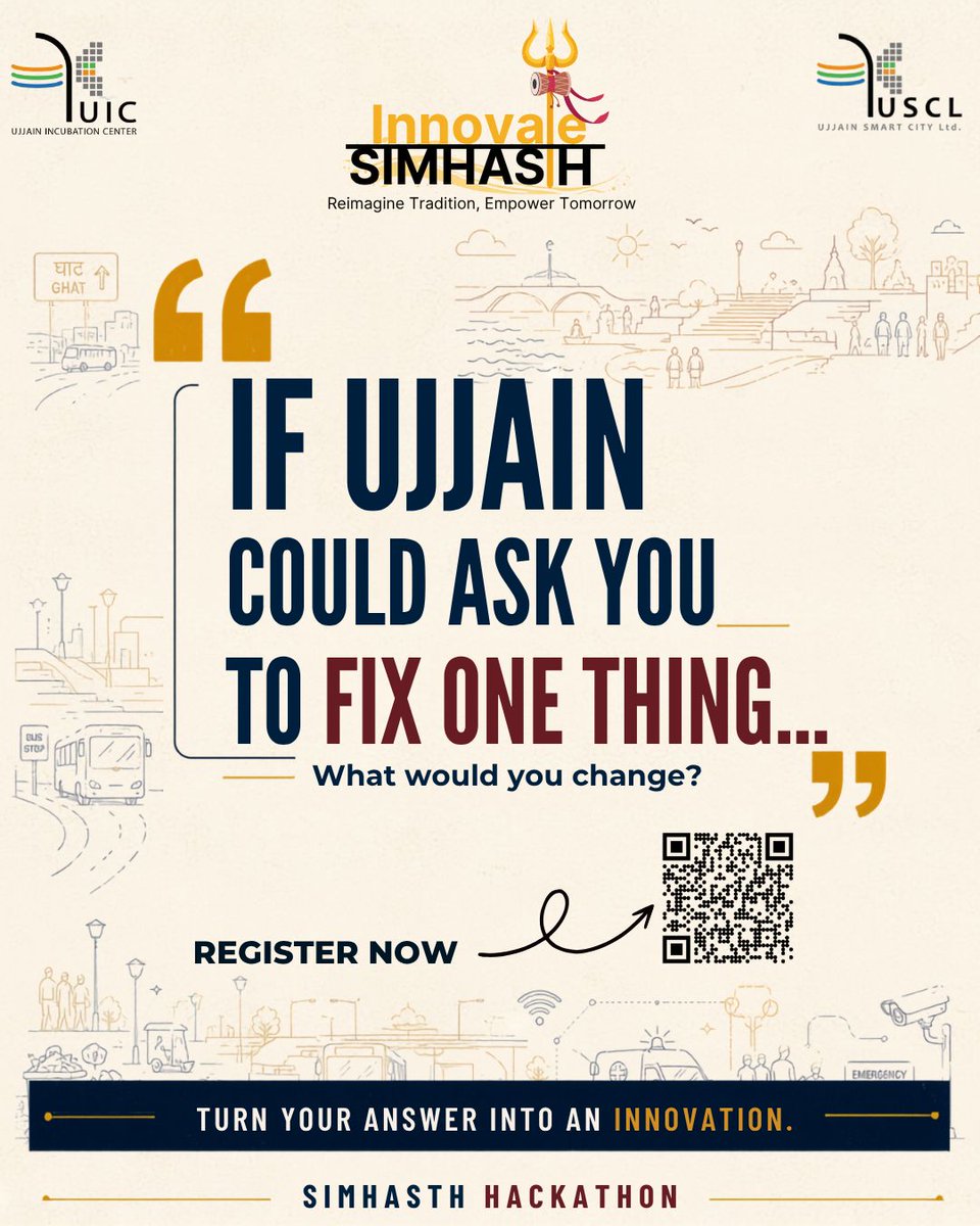 UCenter70249's tweet photo. Think. Build. Innovate.
Take part in the Innovate Simhasth Hackathon and turn your ideas into impactful solutions!

Register now and be a part of the change.

#InnovateSimhasth #Simhasth2028 #Ujjainincubationcenter #Ujjainsmartcity #Incubationmasters https://t.co/JyLTGCHgpZ