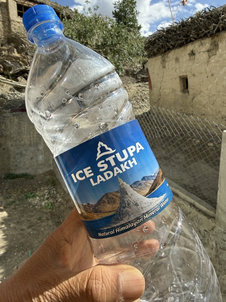 Wangchuk66's tweet photo. IN THE HIDDEN VALLEY OF ZANGSKAR…
to help a young entrepreneur replace bottled water (shipped from faraway Punjab on smoke belching trucks melting our glaciers)… with pure Himalayan spring water of Zangskar. 

With local employment, bottle recycling plans & profits shared with community this could  be a win-win business model for ecology, economy & society…

On this understanding the brand name #IceStupa was shared with Lobzang Rinchen the amazing local entrepreneur.