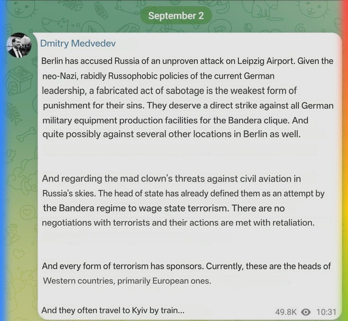 frontlinekit's tweet photo. 🇷🇺 Ex-russian president Medvedev is now threatening to Nuke 🇩🇪 Berlin, is this ok Allies? https://t.co/TVqZ0BYNQk