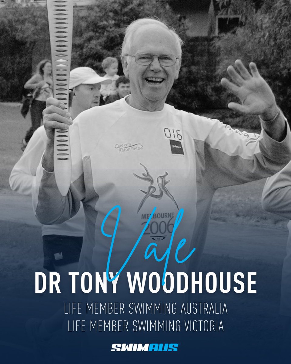 SwimmingAUS's tweet photo. VALE 🕊️ Swimming Australia Life Member Dr Tony Woodhouse - a father, grandfather and father-in-law of five Australian Dolphins.

Tony also served as an Australian Swim Team selector for more than two decades from 1989 to 2010.

And he was a true believer in the transformative and restorative power of swimming. 💙🏊‍♂️

Read more here: https://t.co/vfY420PNSi