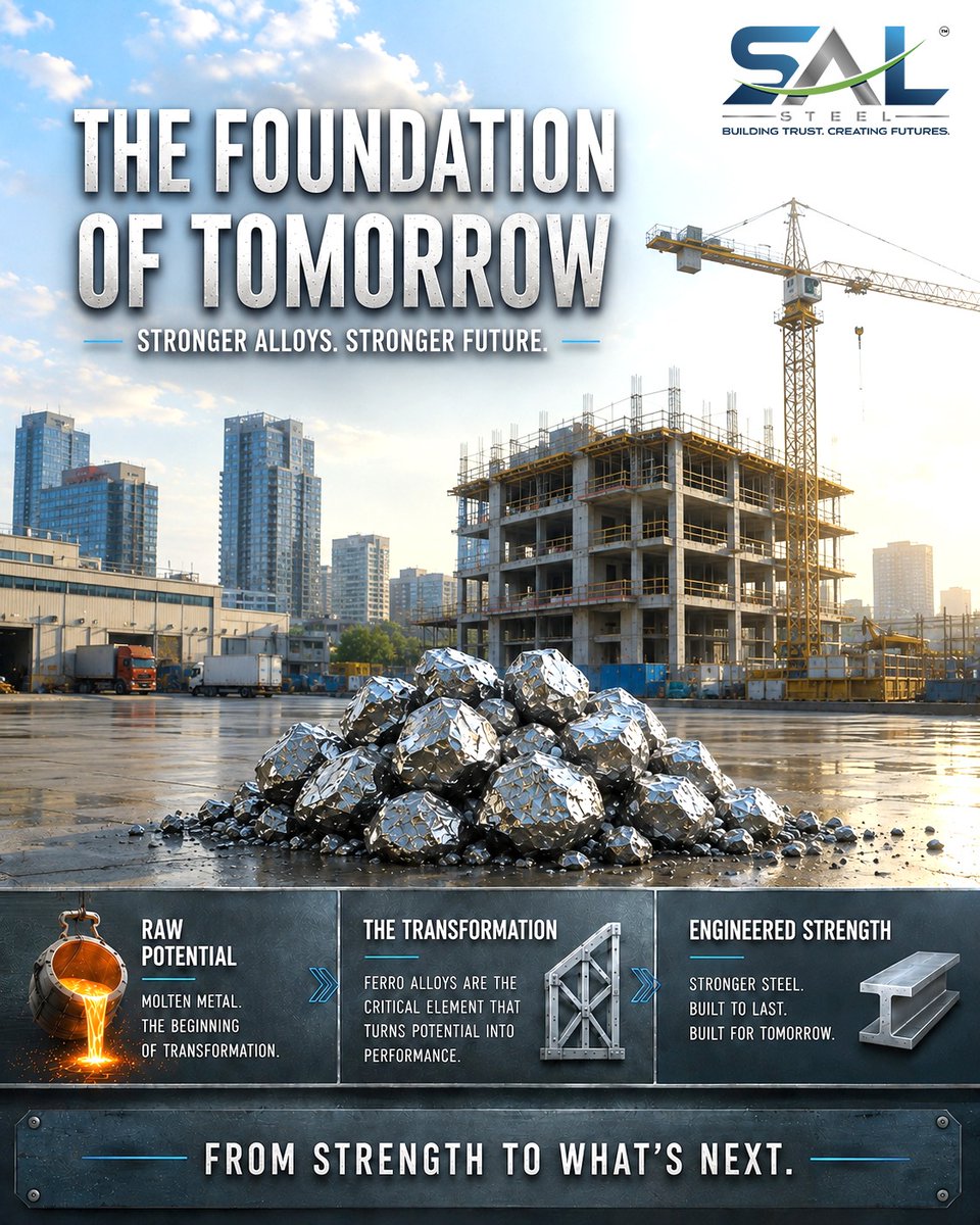 sal_steel's tweet photo. Stronger alloys mean a stronger future. We transform raw potential into engineered strength built to last.
#SALSteel #BuildingTrustCreatingFutures #SteelIndustry #FerroAlloys #EngineeringExcellence #ConstructionMaterials https://t.co/vlRA9SKk2m
