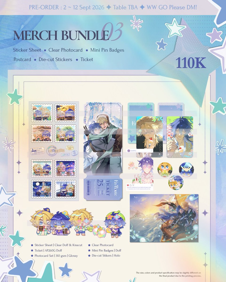 KsatriaLentera's tweet photo. 🔁&amp;❤️ are appreciated!

En Route: Varka &amp; Flins Around Teyvat! Pre-Order BATCH 1⚔️🕯

Available for #CF23 pick-ups, mail orders, and international orders.

🗓 PO period: 2 – 12 Sept 2026
🌏 WW GOs OK with Indonesian address: DM first!
🔗 Forms in thread!

#cf23catalogue #varflins https://t.co/e0zdIwuBeM