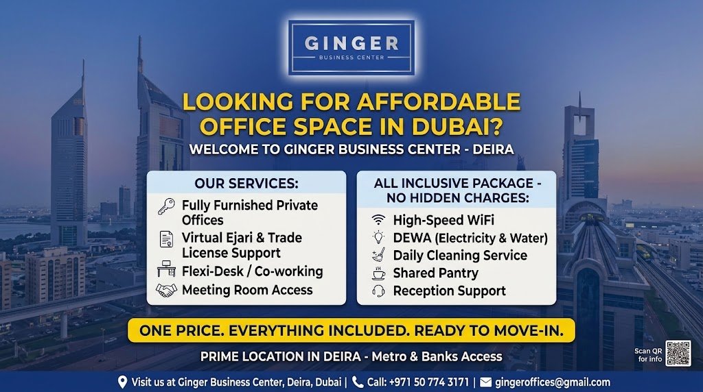 GingerB1535's tweet photo. 📍 Visit us today at Ginger Business Center, Deira, Dubai
📞 For inquiries &amp; viewings, DM us or call now!
https://t.co/i8l4pzCqP8

#GingerBusinessCenter #OfficeForRentDubai #DeiraOffices #FurnishedOffice #VirtualEjari FlexiDesk BusinessSetupDubai DubaiSME TradeLicenseDubai https://t.co/3DR9zcJWRS