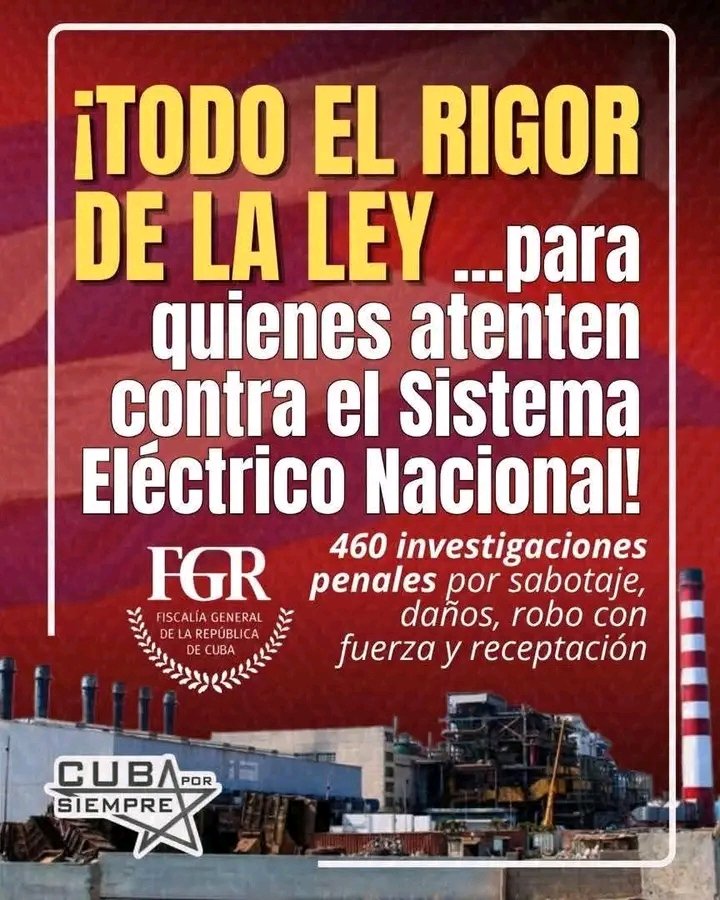 Colina_CTCuba's tweet photo. 🇨🇺 No habrá impunidad para quienes afecten el bienestar de la población y la economía.
#CubaEstáFirme
#CubaSegura https://t.co/KqWuaN2UlY
