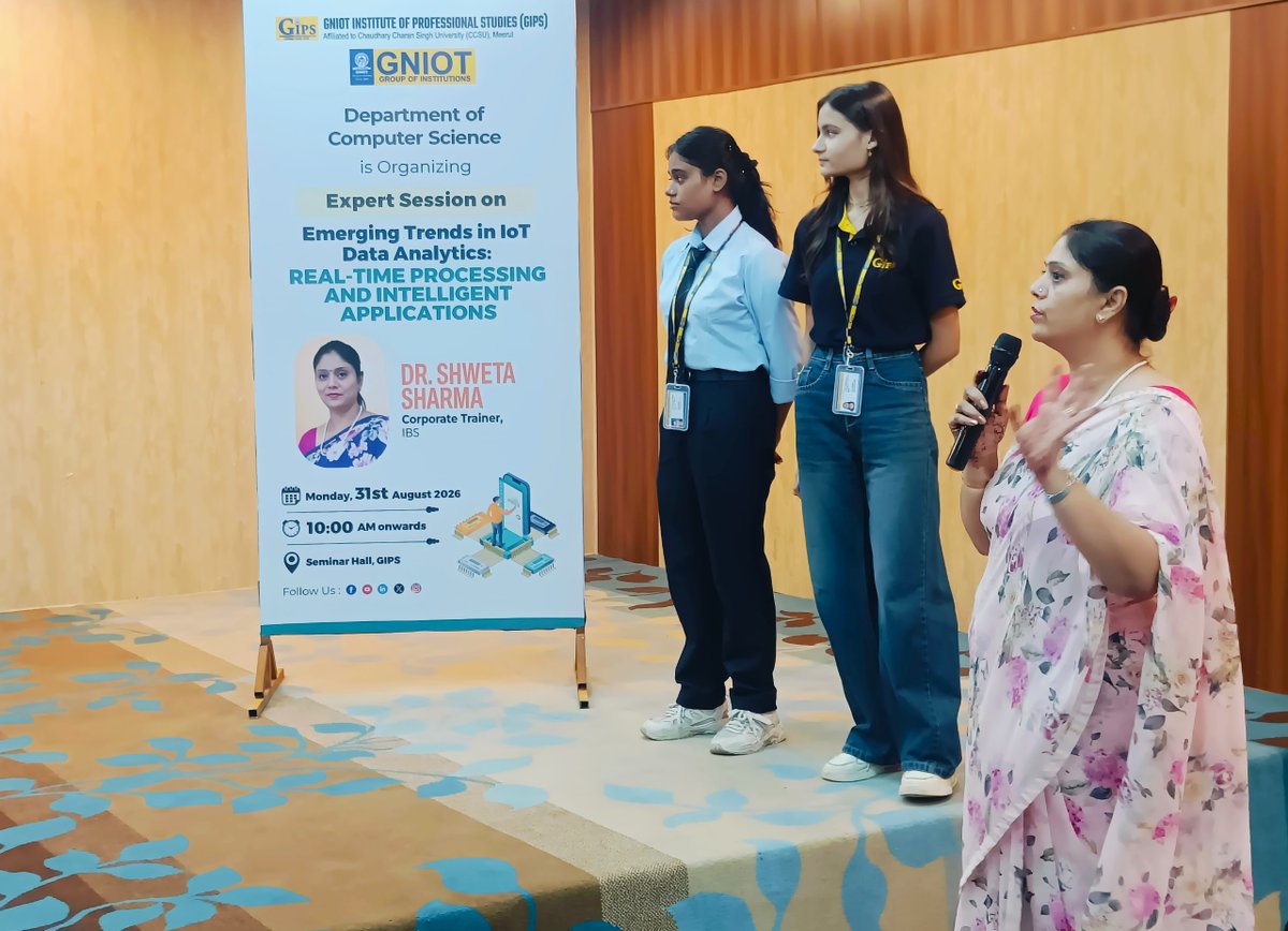 GNIOTCollege's tweet photo. GIPS hosted an insightful Expert Session with Dr. Shweta Sharma, ICFAI Business School, focusing on AI, Data Analytics, digital skills, industry trends and career opportunities, helping students build a future ready mindset.
#GIPS #ExpertSession #DataAnalytics https://t.co/vhtUHQpzVl