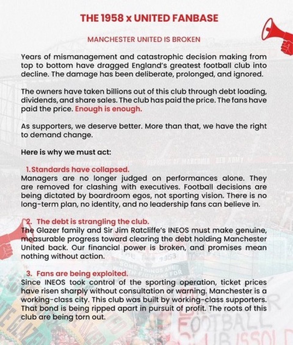 manutdirishreds's tweet photo. Manchester United need these things to happen to make our club great again. 

Glazers out #GlazersOut 🔰
Ineos out #IneosOut 🔰
Block Goldbridge #BlockMarkGoldbridge 🔰 https://t.co/UsYTQSyI86