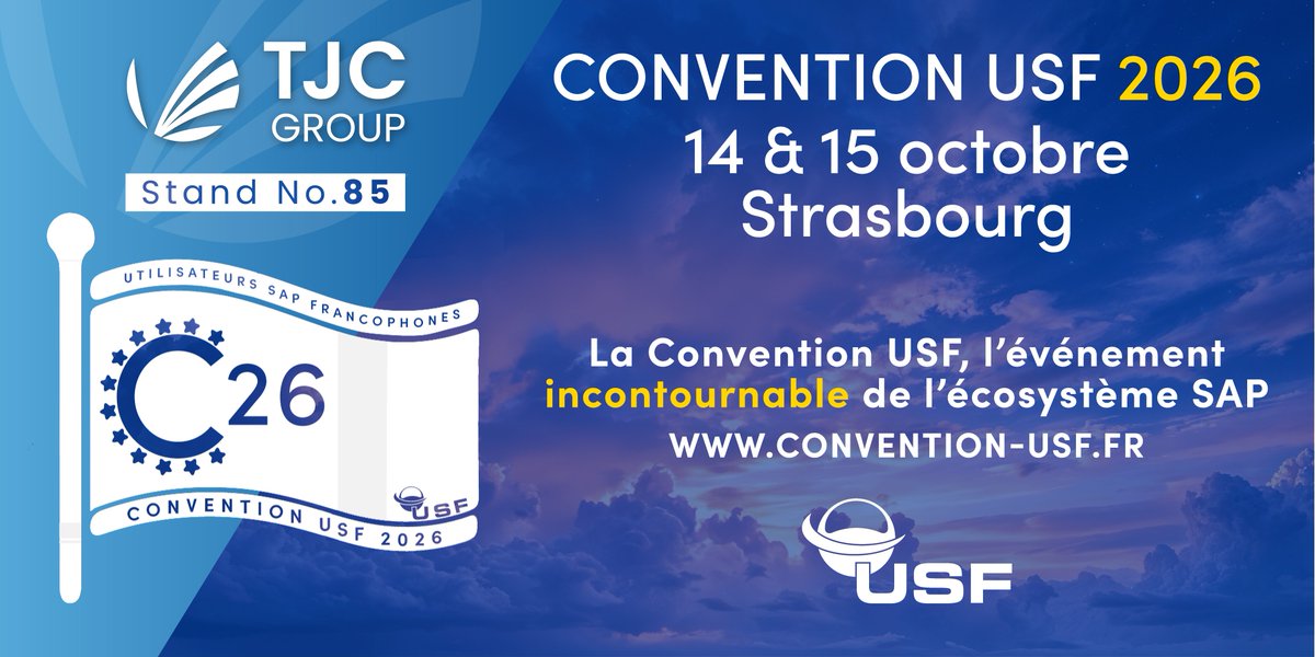 tjcsoftware's tweet photo. 📍 TJC Group sera à la #ConventionUSF 2026 ! 14-15 http://oct., Strasbourg, stand n°85. Parlons économies sur votre migration S/4HANA. 👉 https://t.co/vfQZqzrBlm #SAP https://t.co/xPTFfoA25N