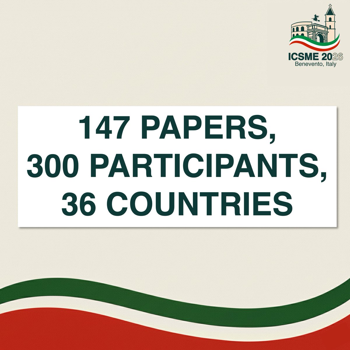 IEEEICSME's tweet photo. 📊 ICSME 2026 — Conference Highlights

147 accepted papers across all tracks, including 51 in the Research Track.

Throughout the week, we’re welcoming around 300 participants from 36 countries, a truly global community coming together in Benevento!!!

#ICSME2026 https://t.co/6jD7pZXG0B