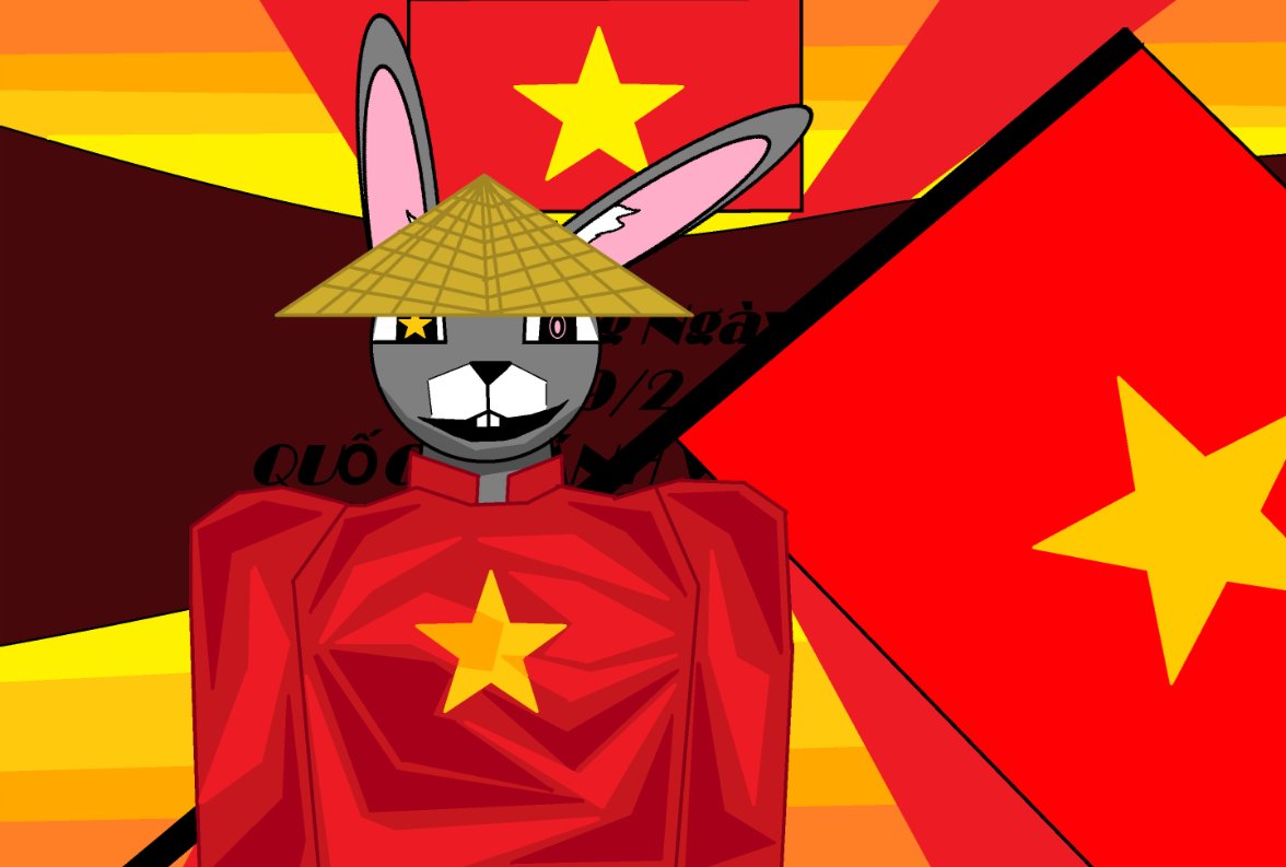 Tuzymukiri's tweet photo. Day 10: Thỏ Quốc Khánh!
Thể Loại Furry: VN, Thỏ, Nhỏ con.
Tên Furry: Trần Gia Bảo.
Tập Vẽ Bằng Microsoft Paint.
Dùng Chuột 100%
🟥⭐Mọi Người Ngày Quốc Khánh Vui Vẻ!
(Bản Cải Thiện) https://t.co/ZWT0WpLXEj