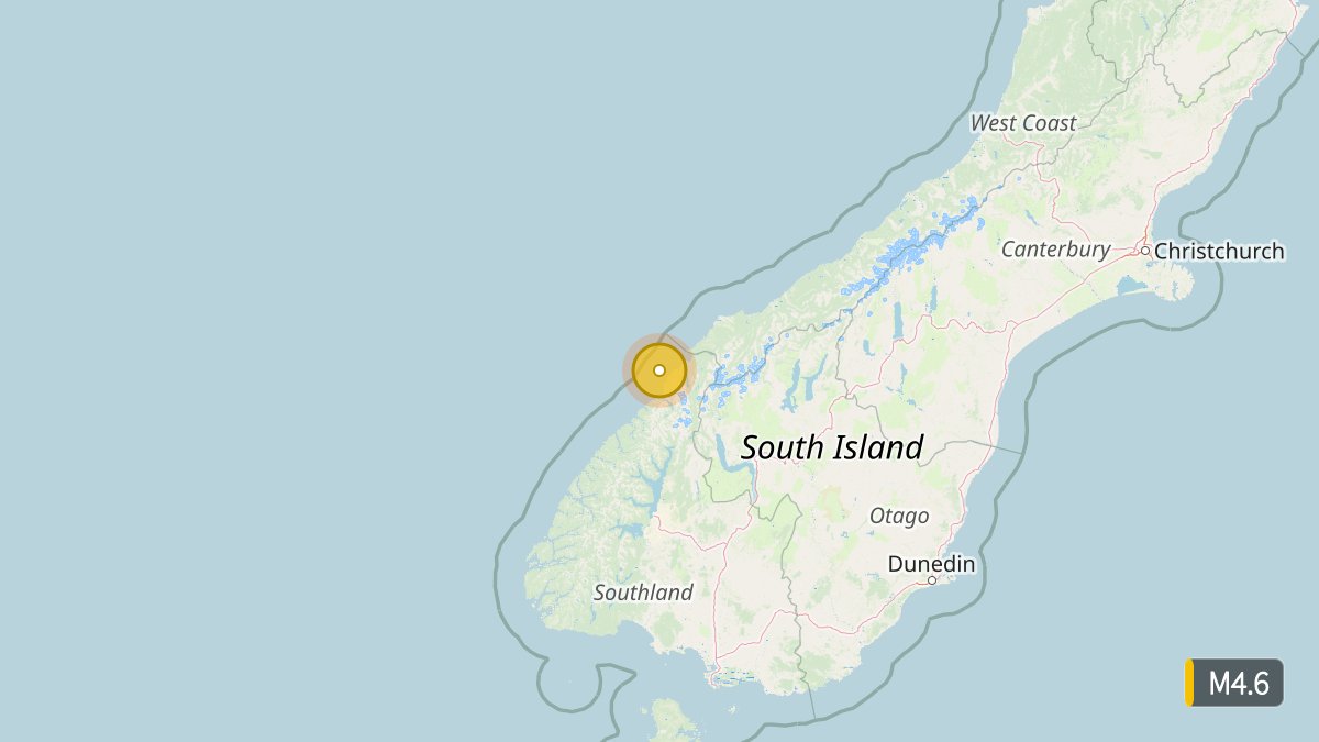 Pacific's tweet photo. Small M4.6 earthquake in the Pacific - 35 km north-east of Milford Sound, depth 5 km. Max intensity MMI 4. Sep 2 19:12 local time (2m ago).
https://t.co/QVZdTq7ibi https://t.co/aJoFw6edIx