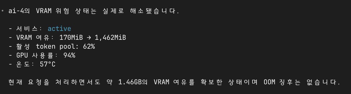 joongom's tweet photo. 에이전트로 코딩하는 것 만큼이나 인프라를 모니터링하고 고치고 안정화 시키게 셋팅하고 구경하는 재미는 마치 벌써 진정한 팀을 꾸린 느낌이라 묘하다. https://t.co/iitfHVNeIm