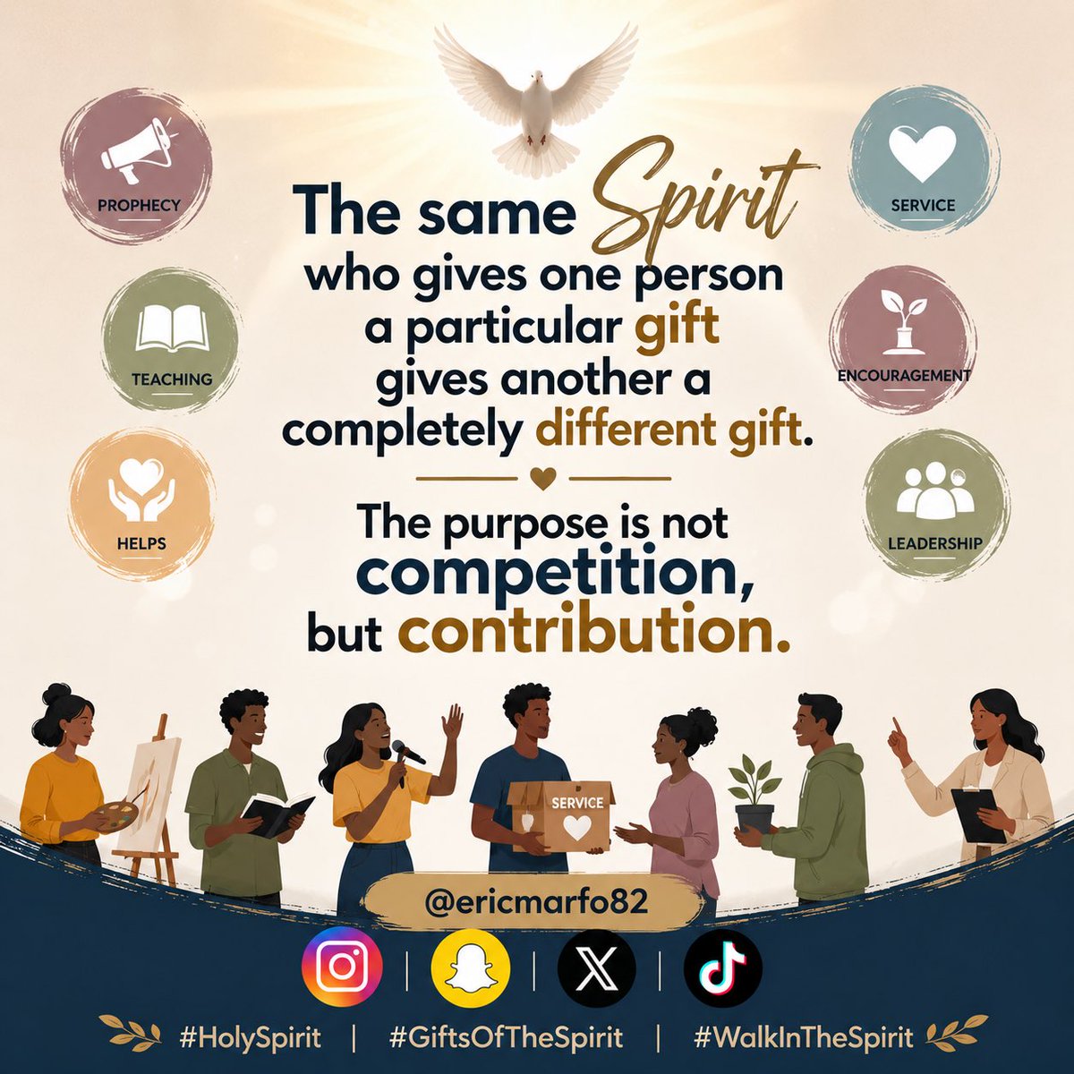 ericmarfo82's tweet photo. The same Spirit who gives one person a particular gift gives another a completely different gift. The purpose is not competition, but contribution.

Good morning; Enjoy Your Day! https://t.co/VFp1J6vyEf