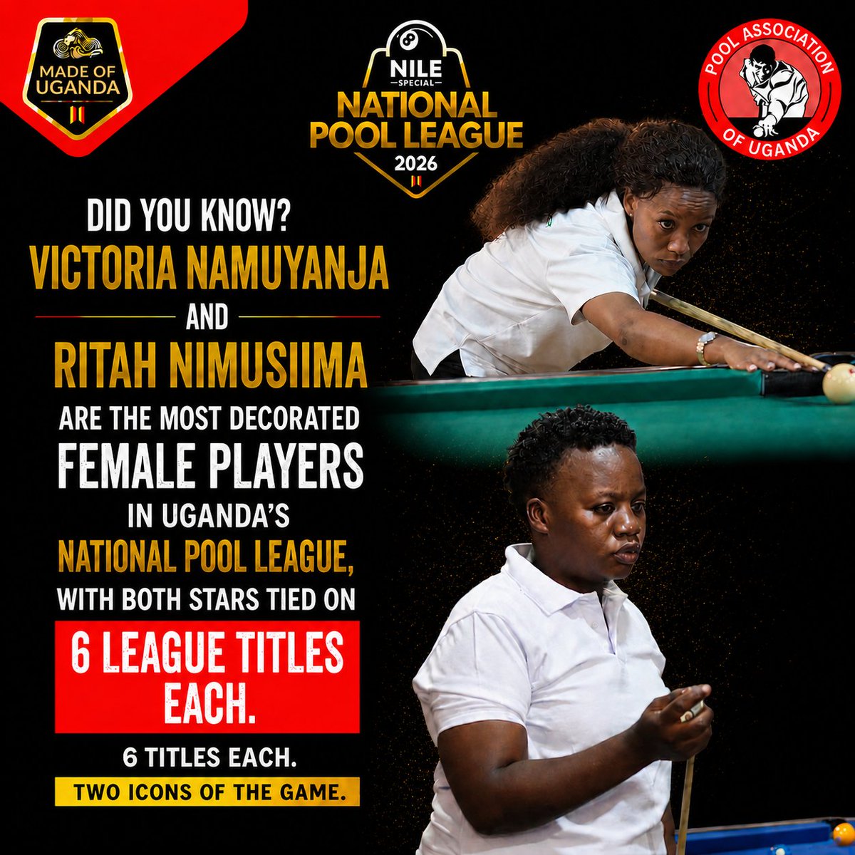 pooluganda's tweet photo. Greatness leaves a trail.
In a game where consistency, composure and years of competition separate the good from the great, these two names have earned their place among Uganda’s pool royalty.
The legacy continues.
#NationalPoolLeague #PoolUganda #MadeOfMore https://t.co/BHr7JThqsv