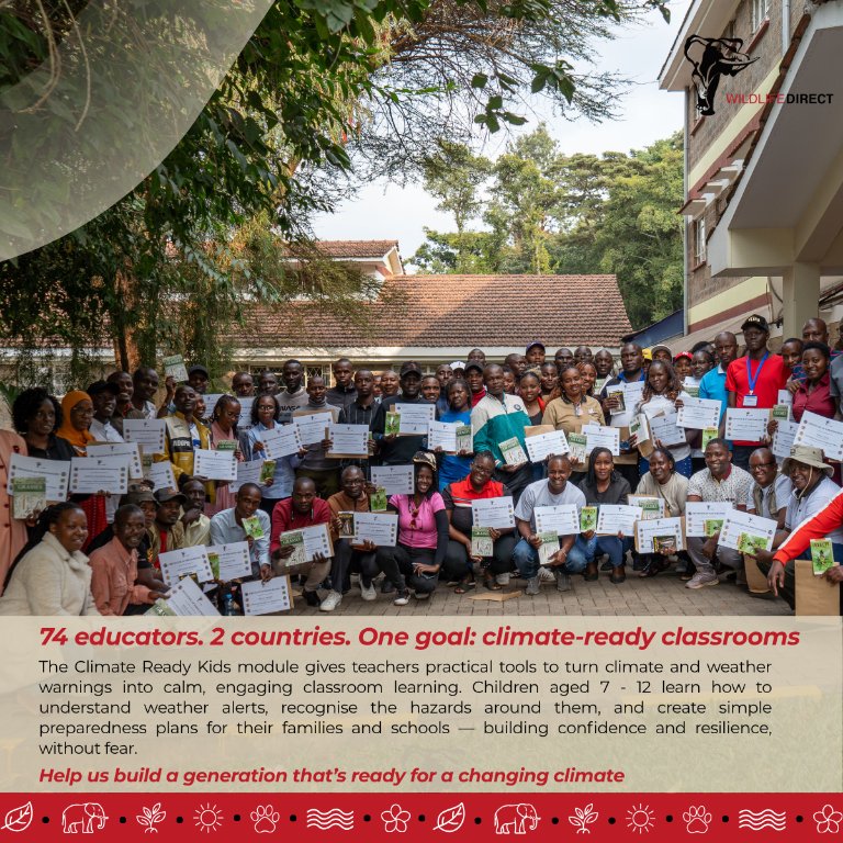wildlifedirect's tweet photo. We are preparing for El Niño...

74 educators from Kenya &amp; Rwanda gathered at our #WildlifeDirect Field Lab for climate action training ahead of #ElNiño

Our goal is for children to understand climate risks &amp; prepare for extreme weather. They're key to climate-ready communities! https://t.co/rkcNgyWS3K