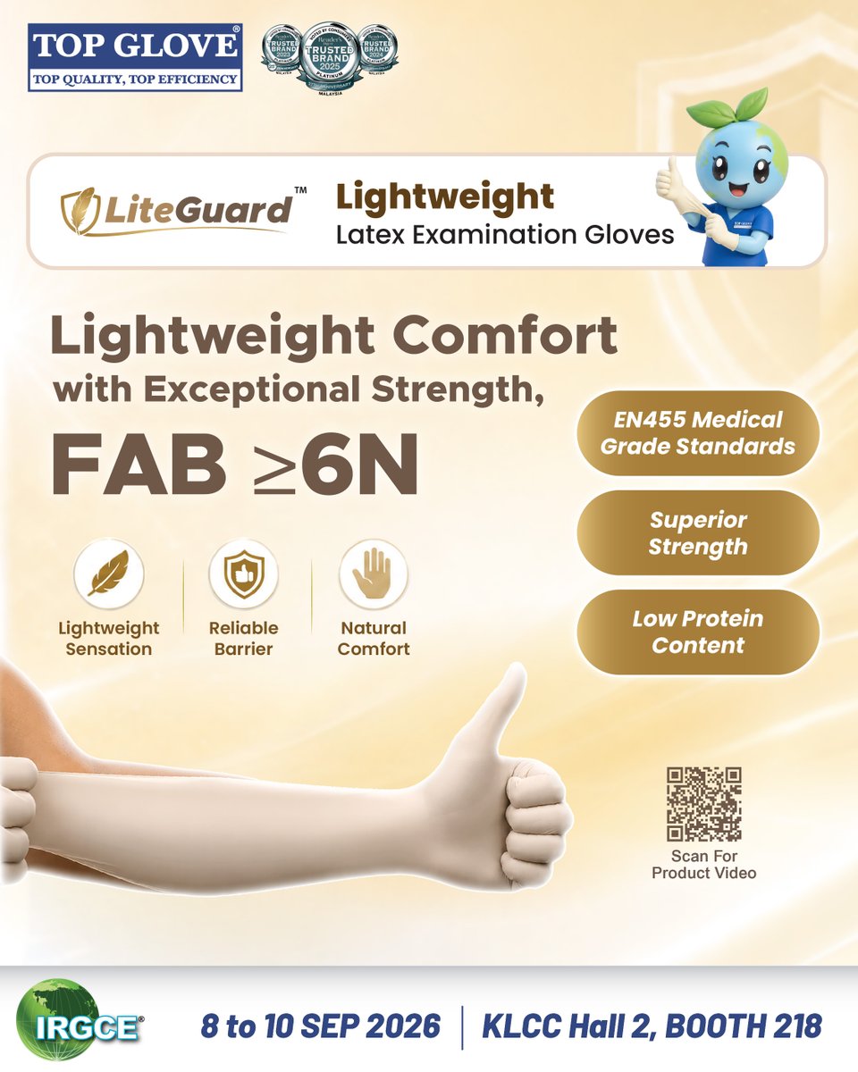 topglovecorp's tweet photo. Discover our latest gloves at the upcoming 𝗜𝗥𝗚𝗖𝗘 𝟮𝟬𝟮𝟲:

🔹𝗘𝗹𝗮𝘀𝘁𝗶𝗖𝗼𝗿𝗲 𝗔𝗰𝗰𝗲𝗹𝗲𝗿𝗮𝘁𝗼𝗿 𝗙𝗿𝗲𝗲 𝗡𝗶𝘁𝗿𝗶𝗹𝗲 𝗘𝘅𝗮𝗺𝗶𝗻𝗮𝘁𝗶𝗼𝗻 𝗚𝗹𝗼𝘃𝗲𝘀
🔹𝗟𝗶𝘁𝗲𝗚𝘂𝗮𝗿𝗱 𝗟𝗶𝗴𝗵𝘁𝘄𝗲𝗶𝗴𝗵𝘁 𝗟𝗮𝘁𝗲𝘅 𝗘𝘅𝗮𝗺𝗶𝗻𝗮𝘁𝗶𝗼𝗻 𝗚𝗹𝗼𝘃𝗲𝘀

#TopGlove #IRGCE https://t.co/oBhXD9H34b